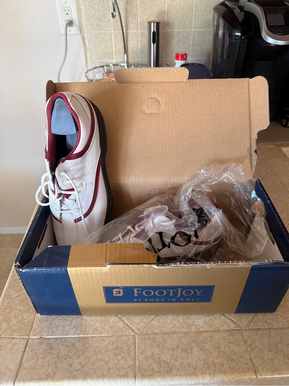 NIB-FOOTJOY- Women's White and Maroon Golf Shoe - Lace-Up Comfort-8M